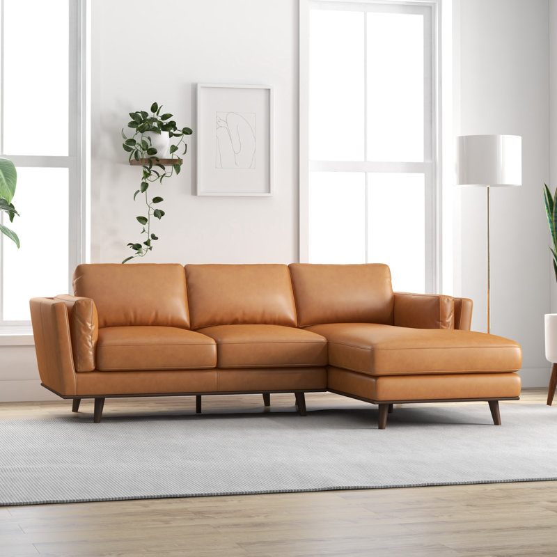 Steelside™ Jazmyn 93" Wide Genuine Leather Sofa & Chaise & Reviews